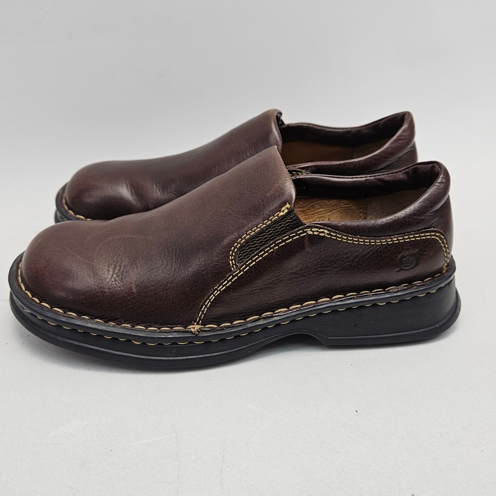 Born Mens Brown Leather Slip On Loafers Contrast Stitch Lug Sole M/WW9934 H4‎ 9